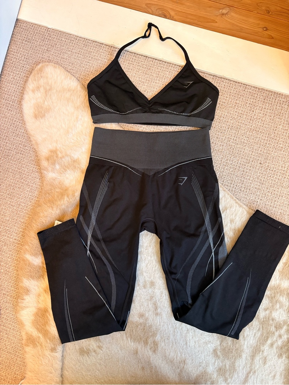 Gymshark Black & Gray Seamless Halter Sports Bra and High-Waist Leggings